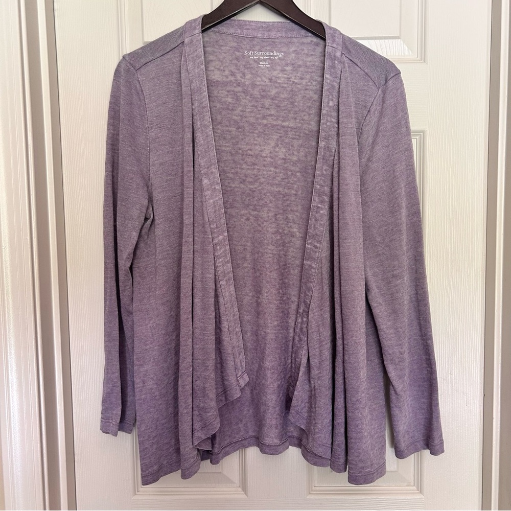 Soft Surroundings Lavender Lightweight Open Front Cardigan, Medium